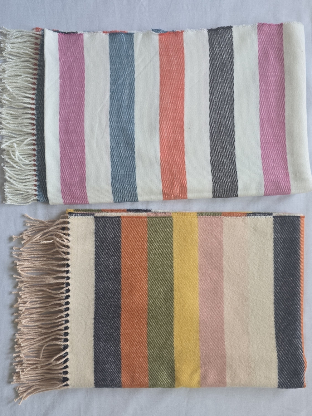 Striped Multi-Color Fringe Scarves - Pink, Blue, Orange, Yellow, Gray, Cream